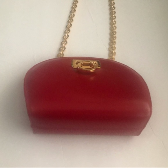Red Salvatore Ferragamo Small Gancini Bag Gold Tone Original Owner Holiday - Picture 12 of 16